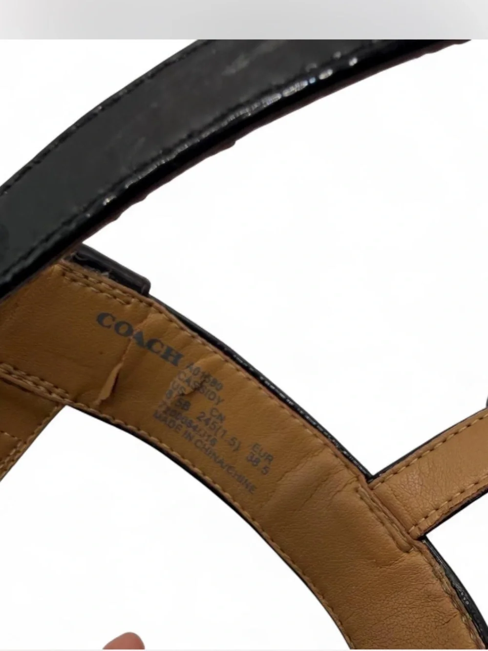 Coach Womens black Patent Leather T-Strap Sandals